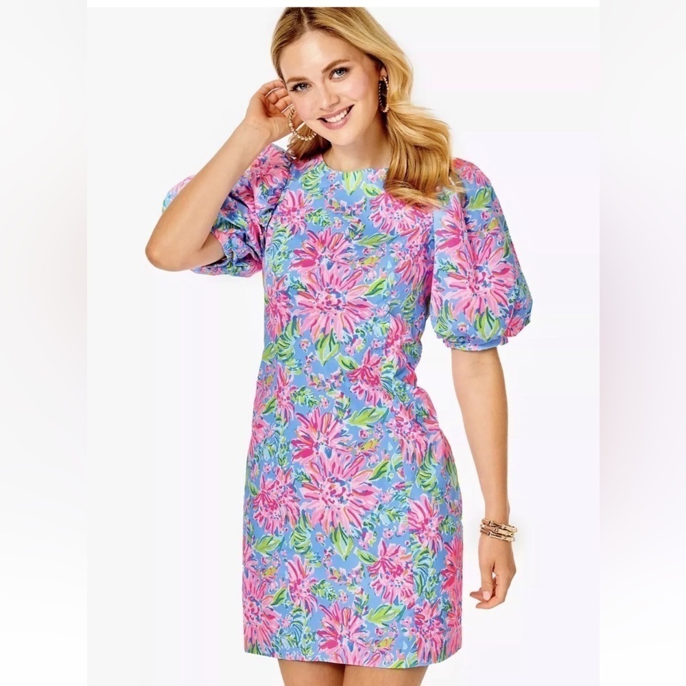 Lilly Pulitzer Roni Stretch Blue Peri Sunrise Bay Shift Dress Size 12